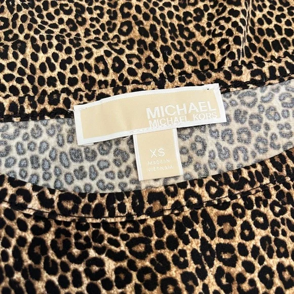 NWOT Michael Kors Drop Hem Leopard Long Sleeve Dress Pleated Stretchy Size XS - Picture 8 of 11